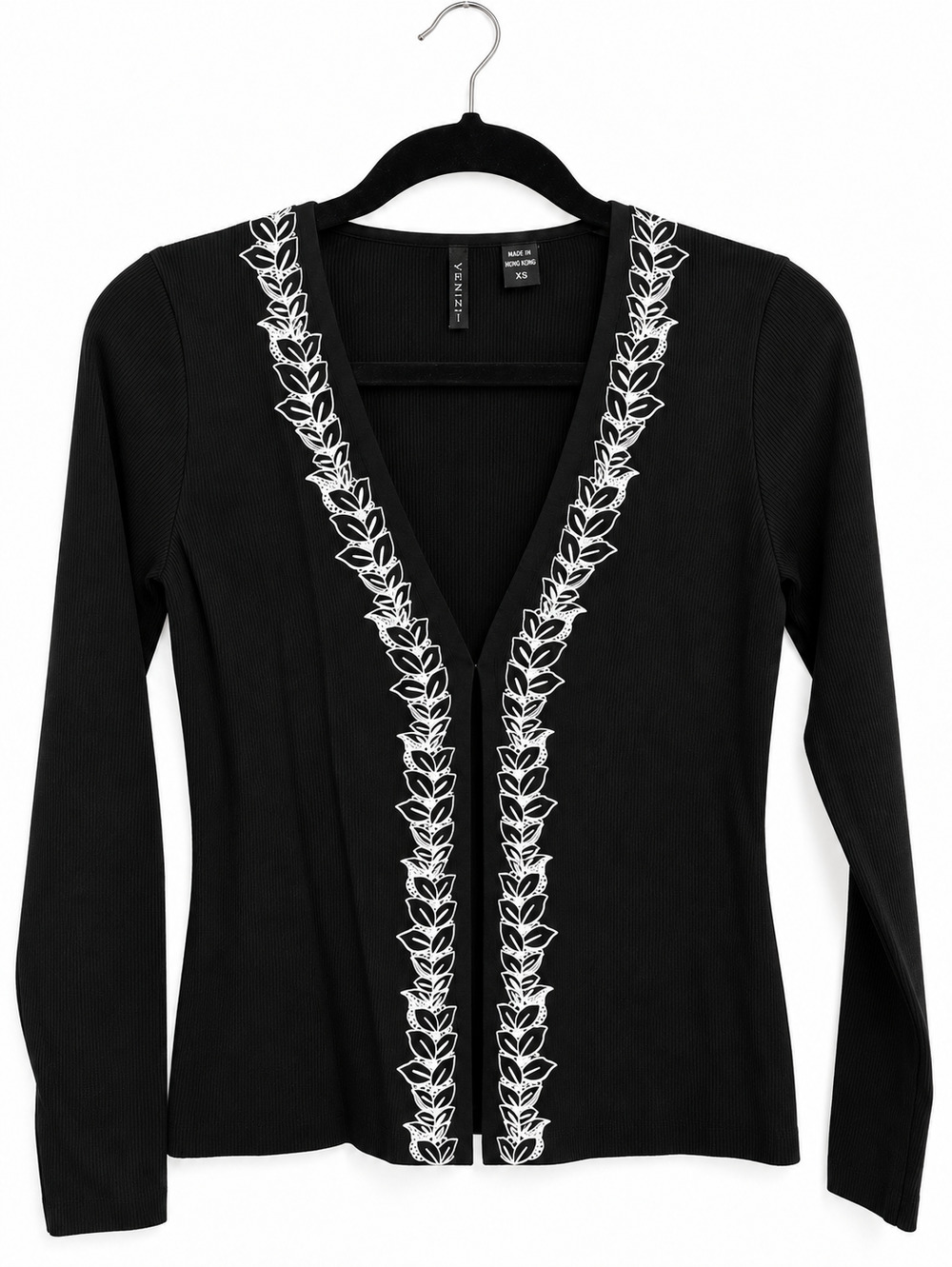 Venini Black Embroidered V-Neck Long Sleeve Cardigan XS